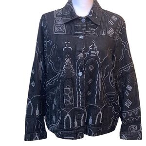 Laura Ashley Black Embroidered denim jacket, medium, prairiecore, western